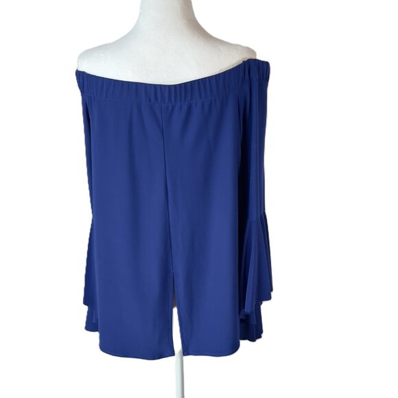FRANK LYMAN Design Off-the-Shoulder Tunic Top Royal Blue Bell Sleeves - Size14 - Picture 3 of 10